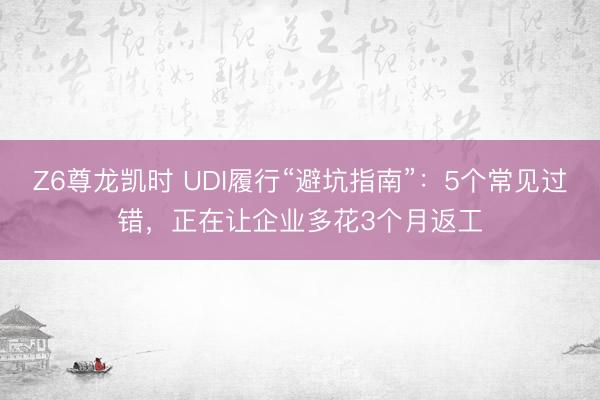 Z6尊龙凯时 UDI履行“避坑指南”：5个常见过错，正在让企业多花3个月返工